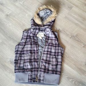 Roxy Women's Plaid Flannel Vest Full ZipPockets, Ribbed Waist, 2 Way Zip Medium